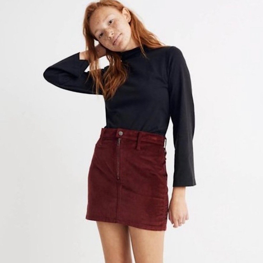 Madewell Velveteen Velvet Stretch Denim Straight Zip Mini Skirt ~ Size 28
